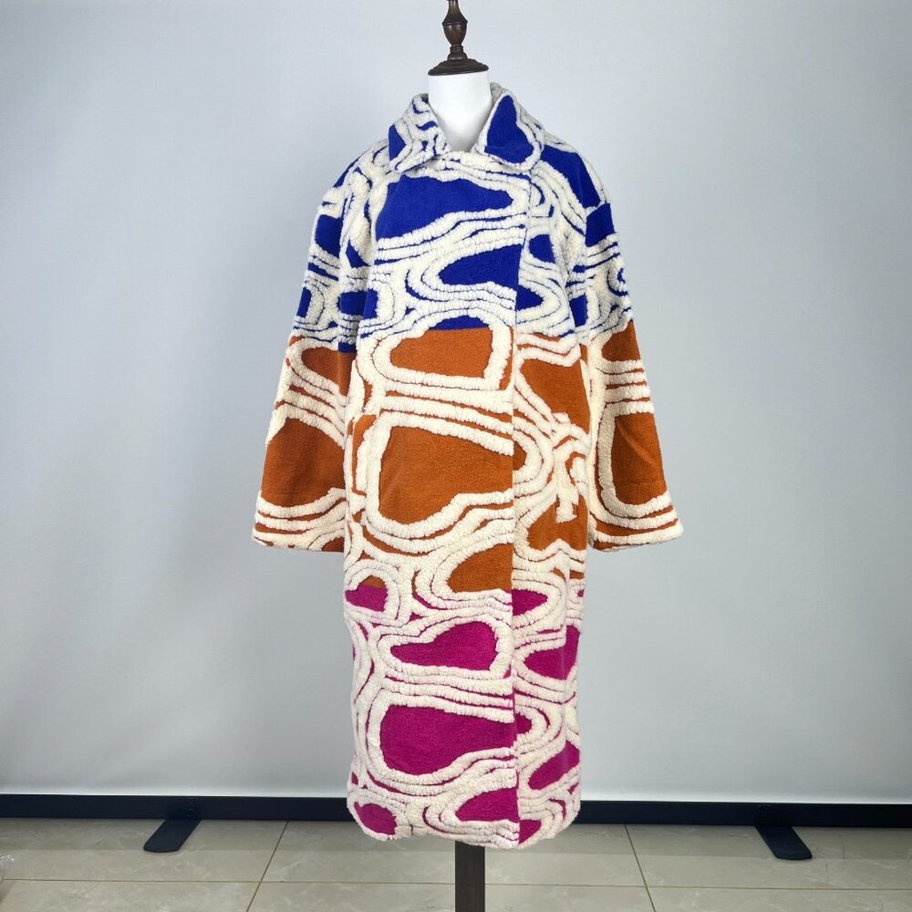 NWOT Farm Rio Wool Blend Hearts Fleece Oversized Coat Size M Multicolor - Picture 2 of 12